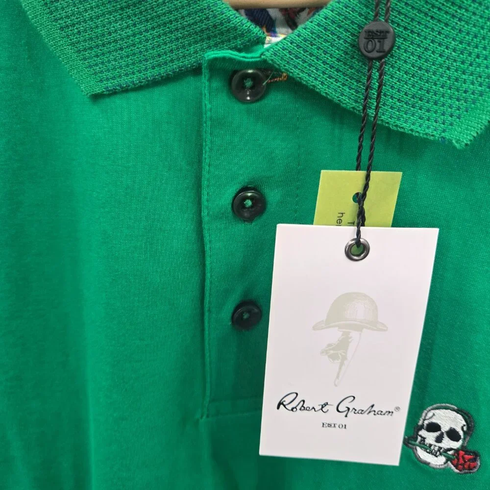 Robert Graham Kelly Green Golf Sport Preppy Embroidered Skull Polo Size Small